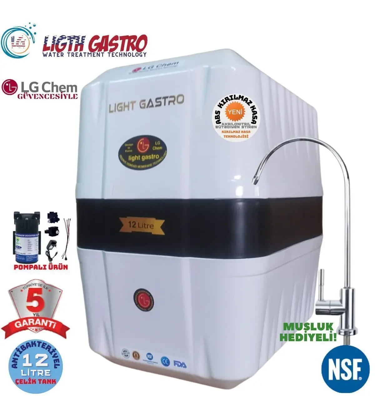 light gastro Premium RENK 12 lt Gümüş İyon Tatlandırıcılı Su Arıtma Cihazı