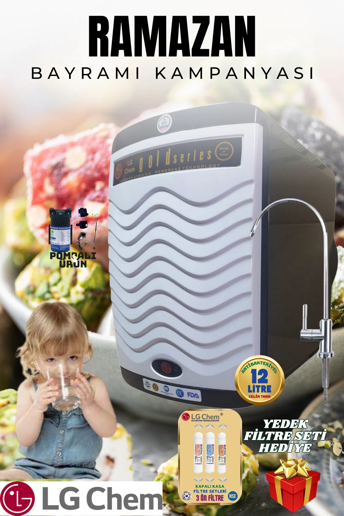 ligth gastro LG Chem GOLD PREMIUM POMPALI 12 LİTRELİK RENK Su Arıtma Cihazı