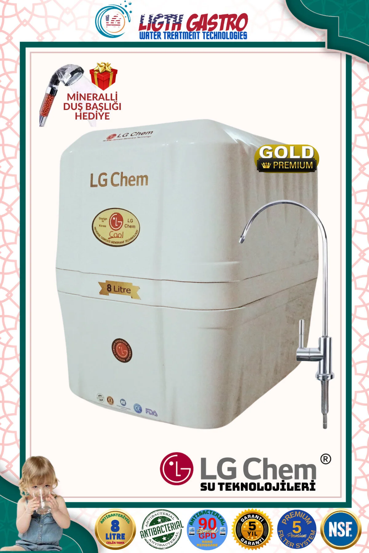 ligth gastro LG Chem GOLD SERIES ÜCRETSİZ MONTAJLI PREMIUM HOME NATURE RENK SU ARITMA CİHAZI