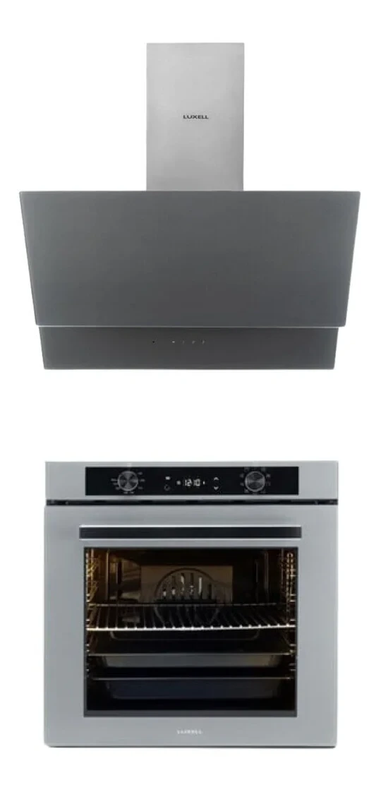 Luxell 2’li Metalik Cam Ankastre Set (Davlumbaz – Platinum Fırın)