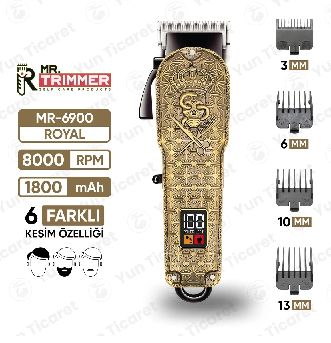 MR.TRİMMER Şarj Göstergeli 6 Kademeli 8000 RPM 1800 mAh Saç Sakal