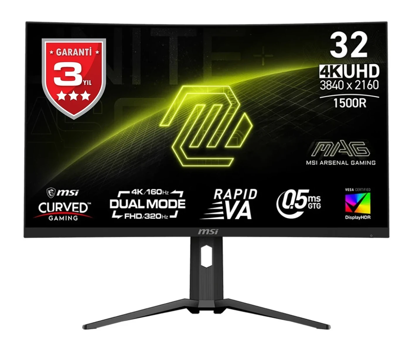 MSI 32 MAG 321CUPDF UHD Curve 1500R VA 160HZ 0.5MS GTG Freesync Monitör