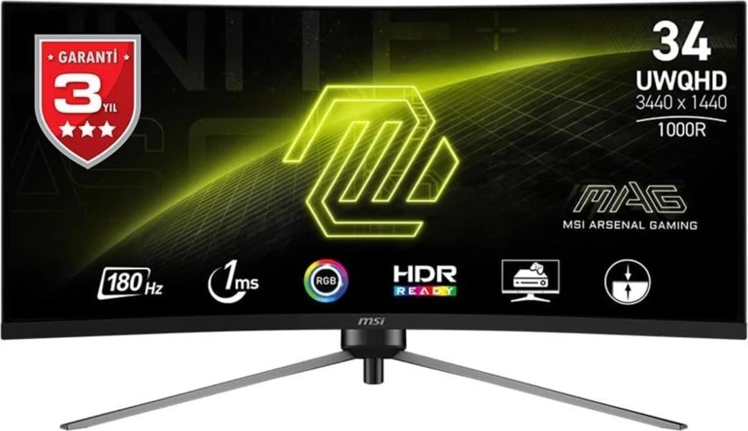 Msı Mag 345Cqr 34 3440X1440 180Hz 1Ms Hdmı Dp Freesync Premium Led Monitör