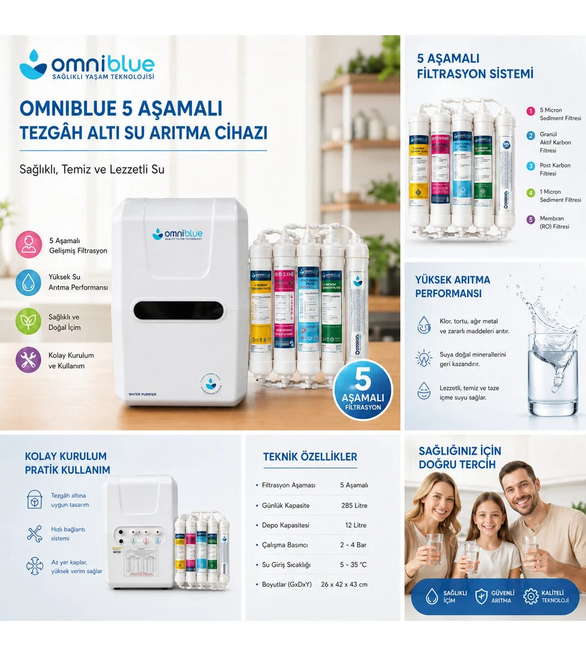 Omniblue Omni Pompasız Kapalı Kasa Su Arıtma Cihazı