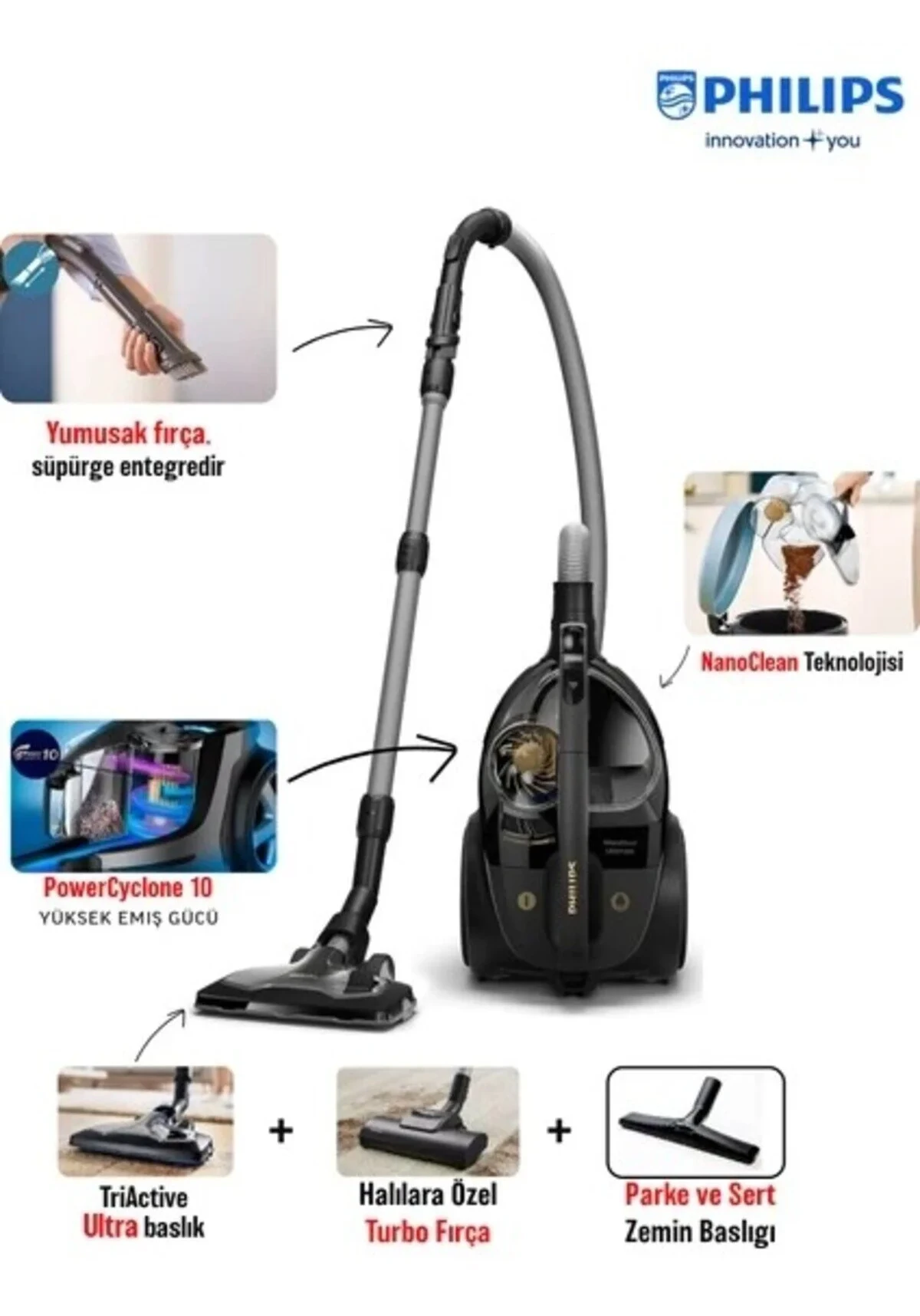 Philips Marathon ULTIMATEXB9125TOZ Torbasız Süpürge+ Halı Döver Turbo