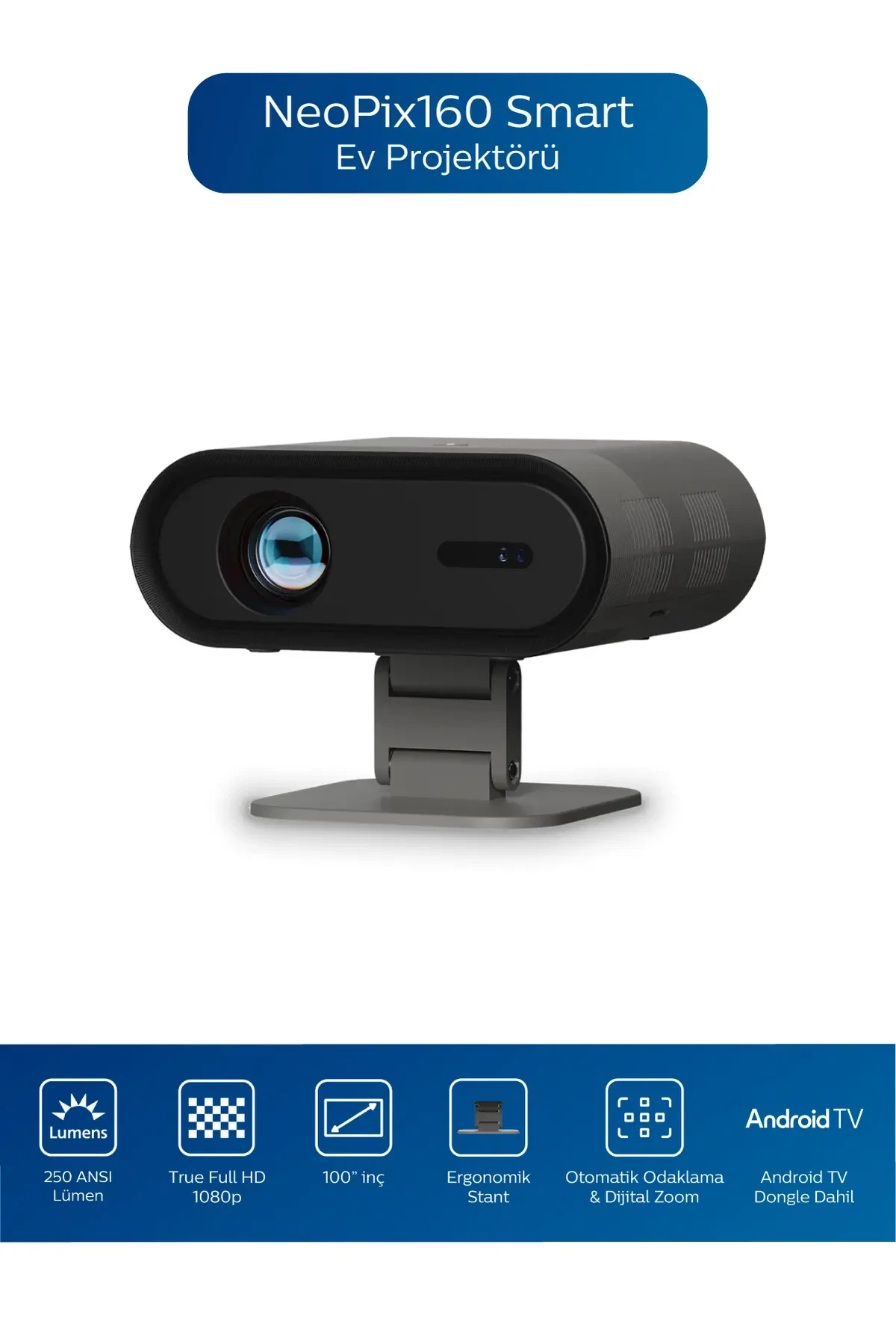 Philips NeoPix 160 Akıllı Google TV’li Ev Projektörü