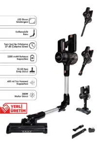 PiranTech ES411 LED Ekranlı Katlanabilir Yüksek Emiş Güçlü Dikey