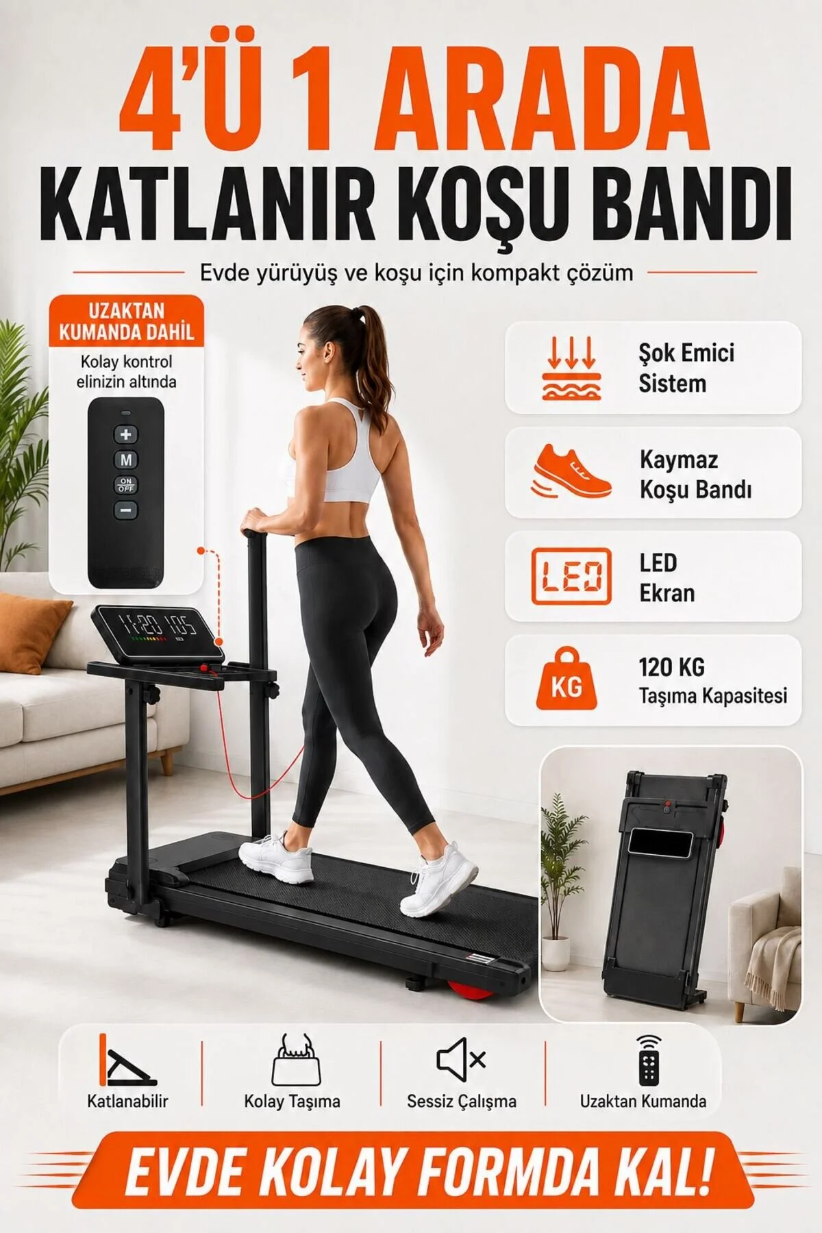 post alley Katlanabilir Koşu Bandı 0,75 HP 1-10 kmsa