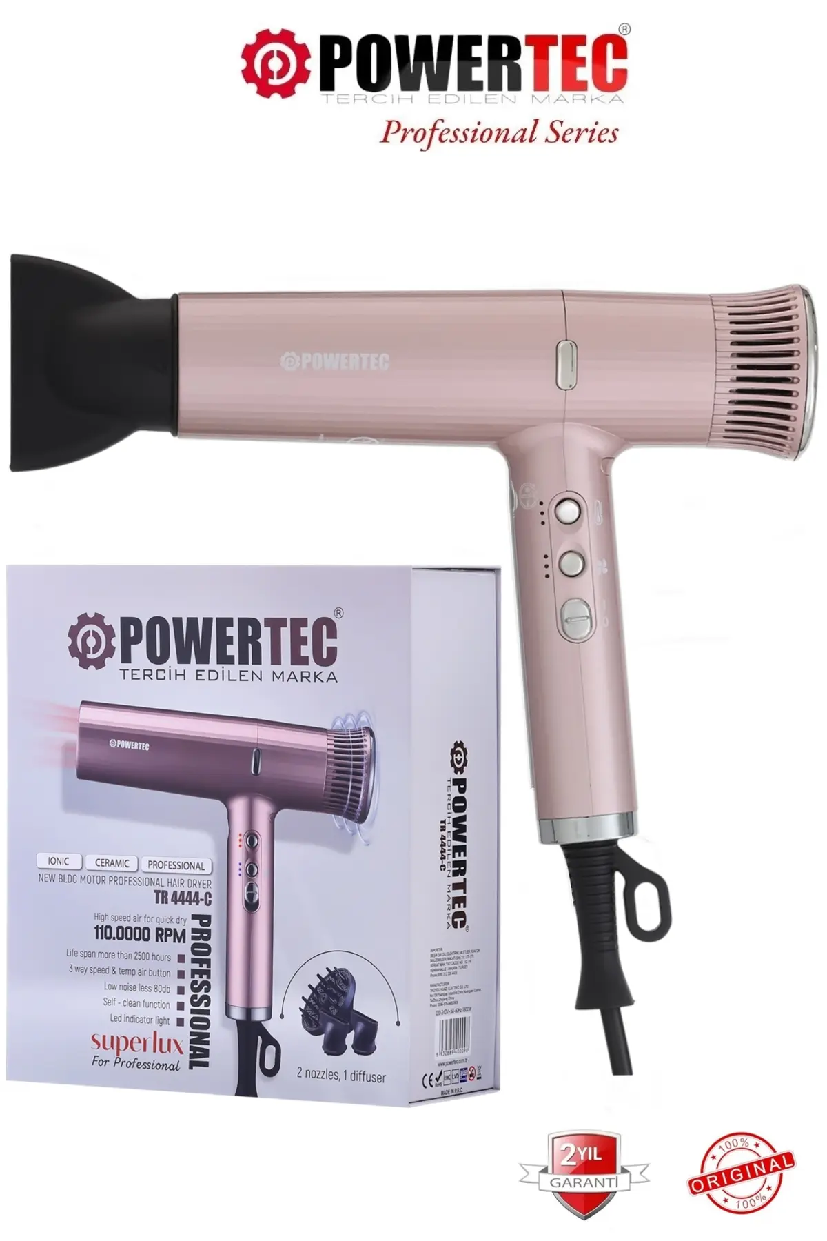 Powertec TR-4444 Süperlux Ionıc Supersonic Saç Kurutma ve Fön Makinesi