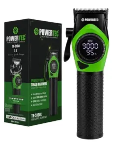 POWERTEC TR-5100 Profesyonel 9000 RPM Dijital Ekran Şarjlı Berber Tipi Clipper Saç Tıraş Makinesi -Kırmızı