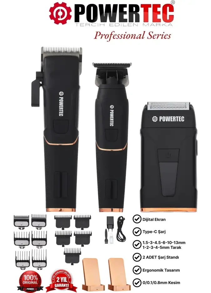POWERTEC TR-5400 Profesyonel 3’lü Saç, Sakal, Günlük Tıraş Makinesi