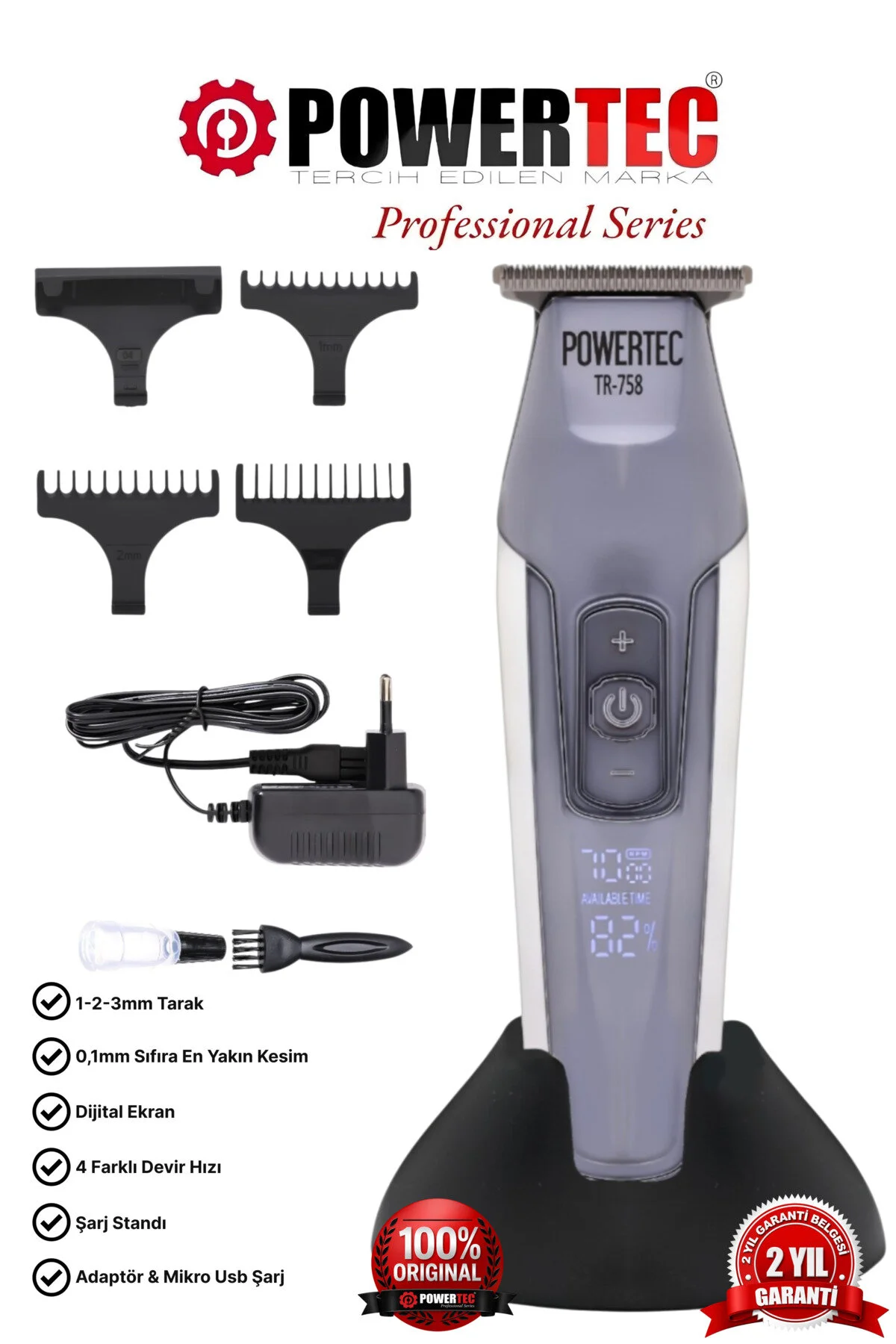 Powertec TR 758 Profesyonel Tıraş Makinesi Sakal Saç Ense için