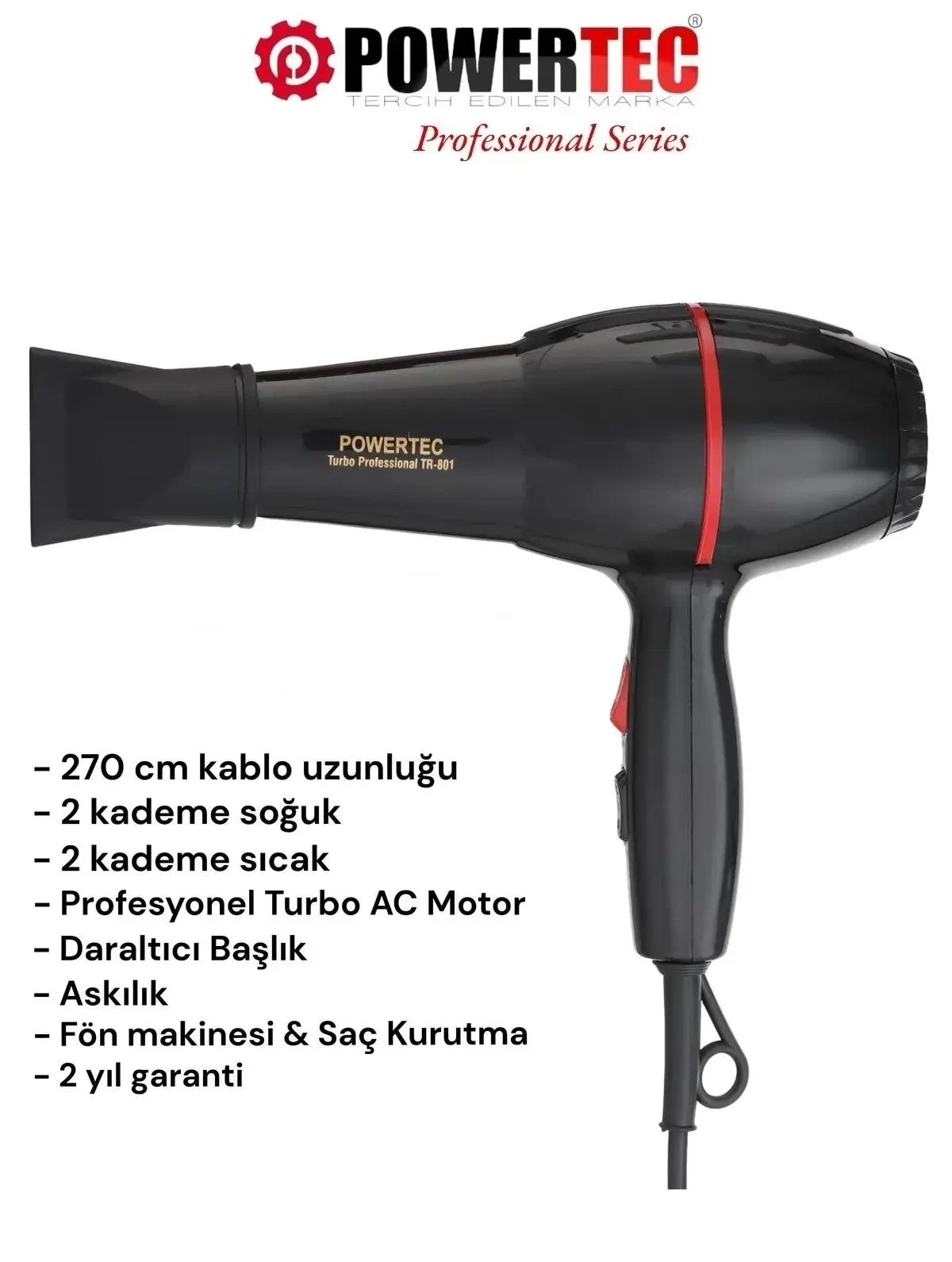 Powertec Tr-801 Profesyonel Saç Kurutma & Fön Makinesi