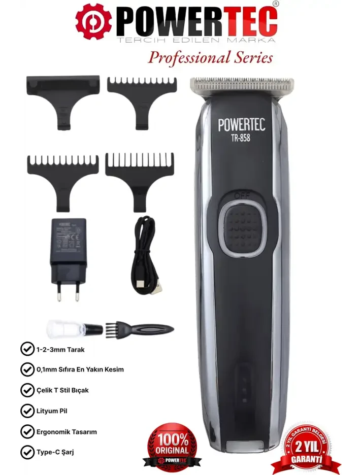 POWERTEC TR-858 Profesyonel Sakal Ense Tıraş Makinesi