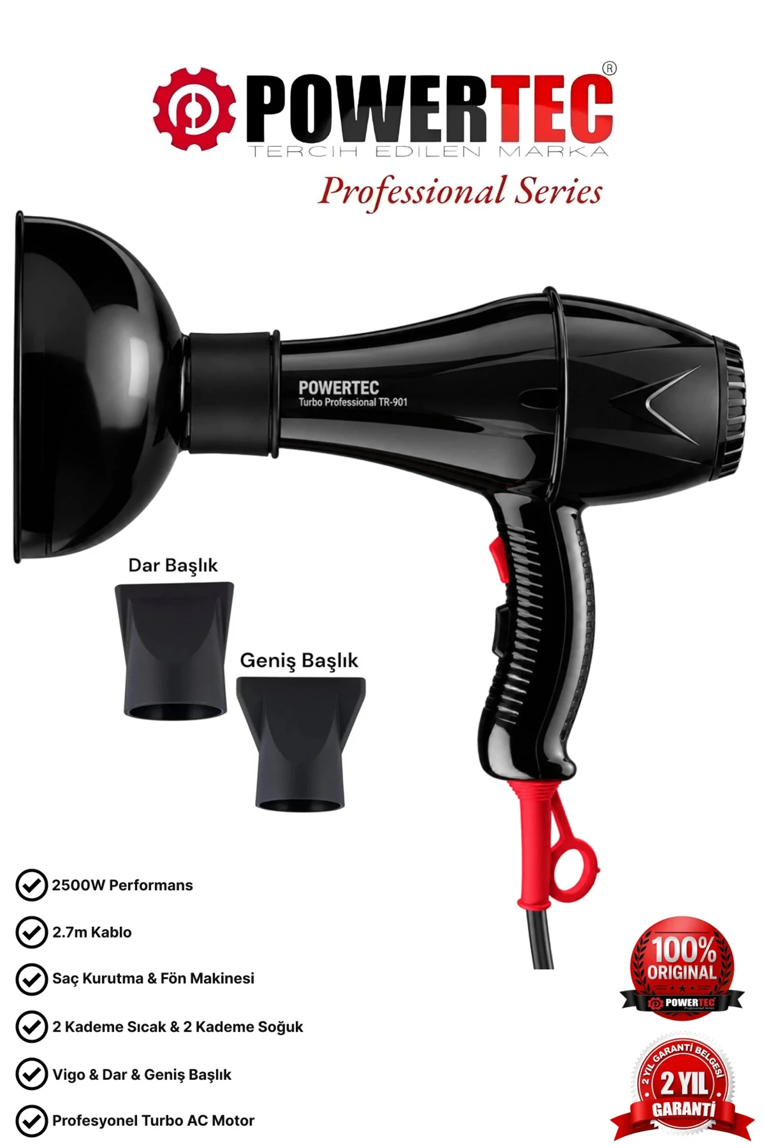 Powertec TR-901 Fön Makinesi + Vigo Başlık Profesyonel Saç Kurutma