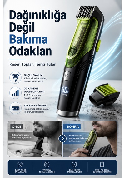 Precious Vakumlu Sakal Düzeltici Şarjlı Saç Sakal Makinesi 1-20 Mm