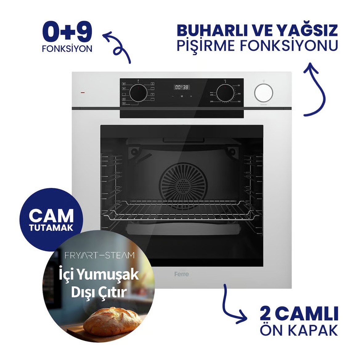 QEP64CB New Steamart&Fryart Serisi Buharlı Ankastre Fırın (0+9