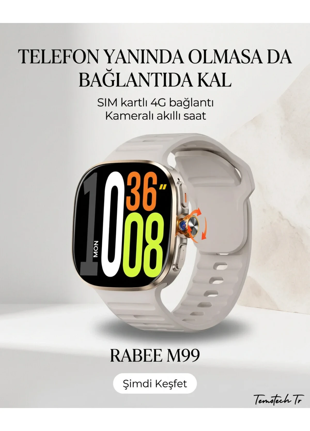 Rabee M99 Akıllı Saat RAM Hafıza 4G/5G SIM Kartlı 1100mAh BTK Kayıtlı