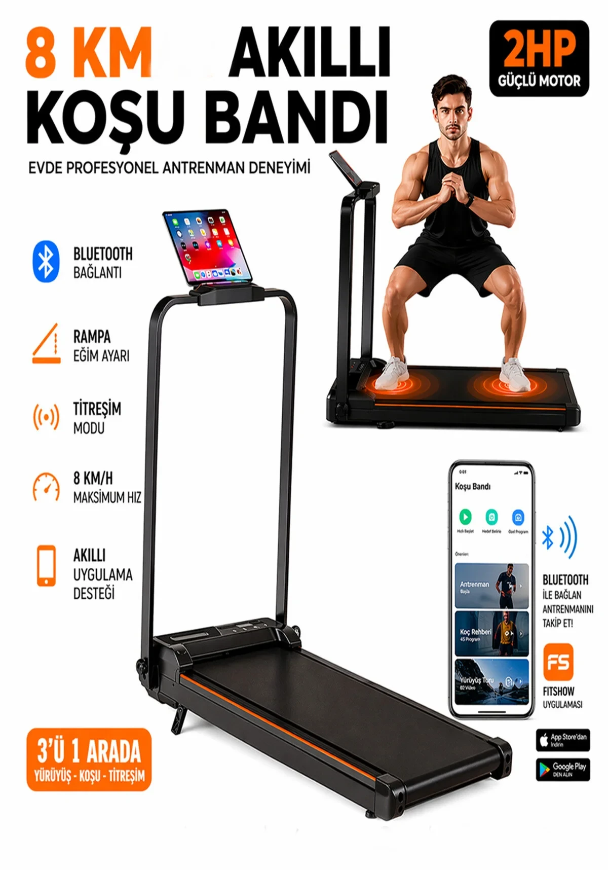 Raiden KB800 Koşu Bandı Titreşim Modlu Bluetoothlu Eğimli Yürüme Koşu