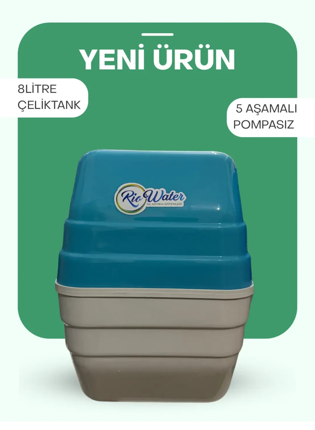 Riowater 5 aşamalı su aritma 8 litre çelik