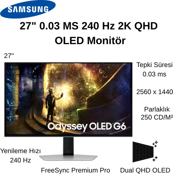 Samsung Odyssey OLED G6 27″ 0.03 Ms 240 Hz 2k Qhd OLED Monitör
