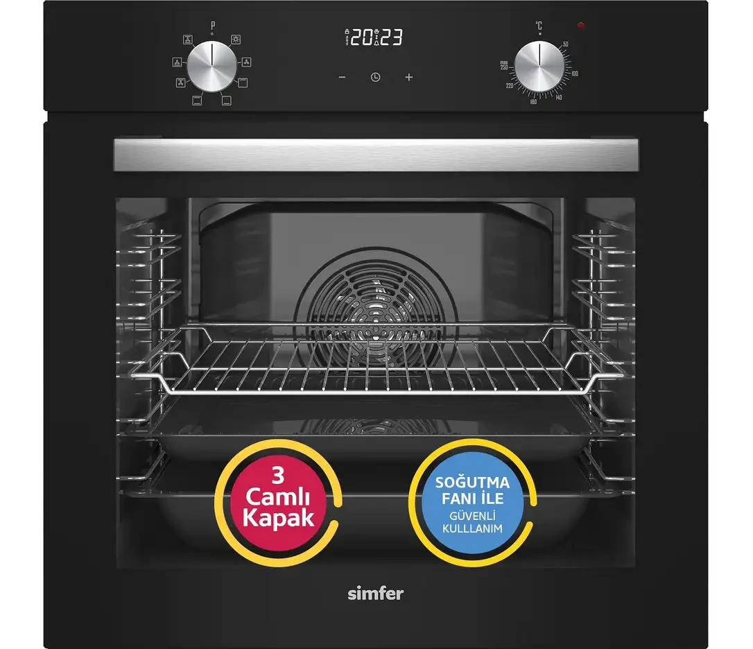SIMFER 8208 QS 9 Fonk Cam Power Turbo Dij Saat 79 l Ankastre Fırın