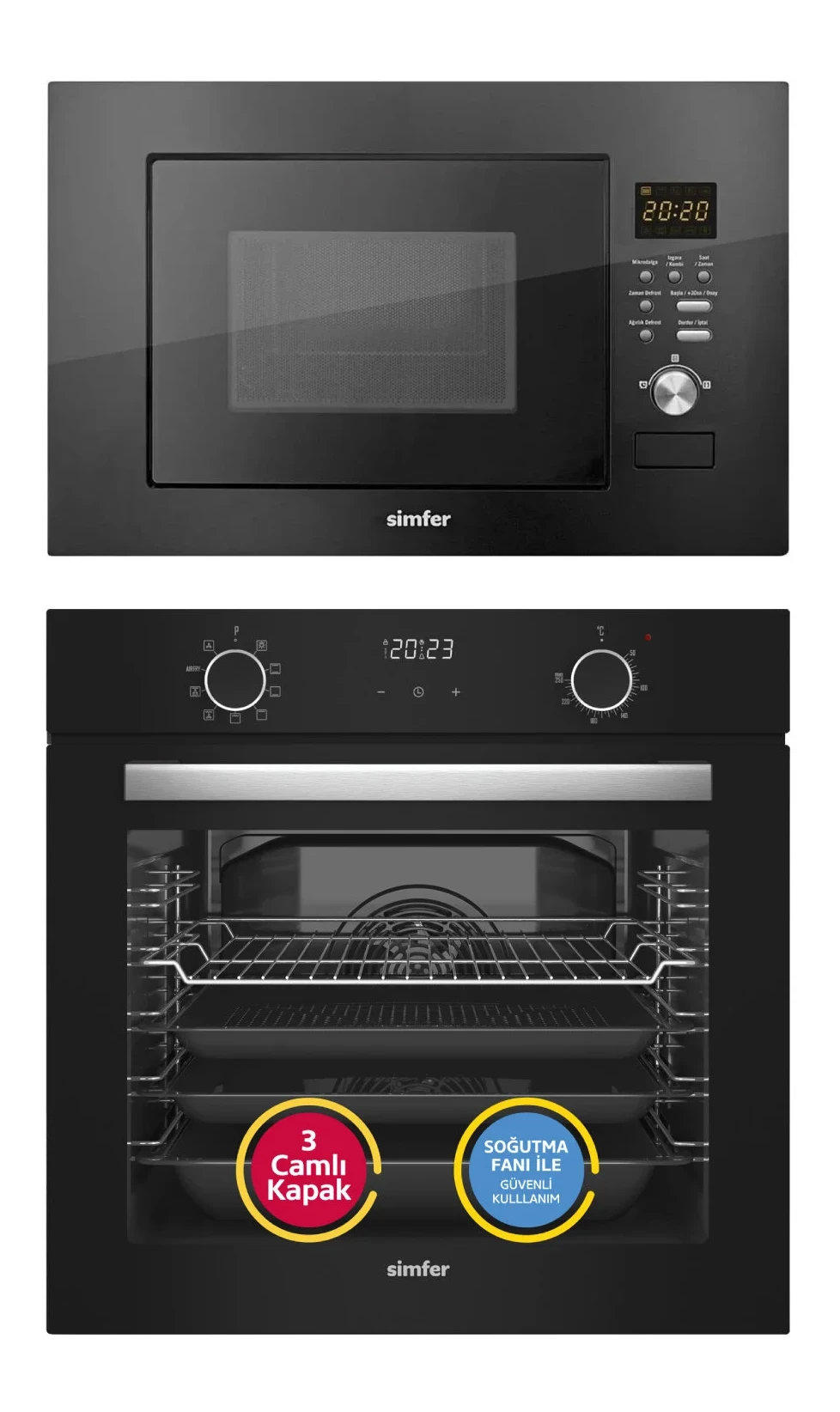 Simfer 8215 0+9 Fonk. Airfry Cam Ankastre Fırın Dijital + 2320 Mikrodalga