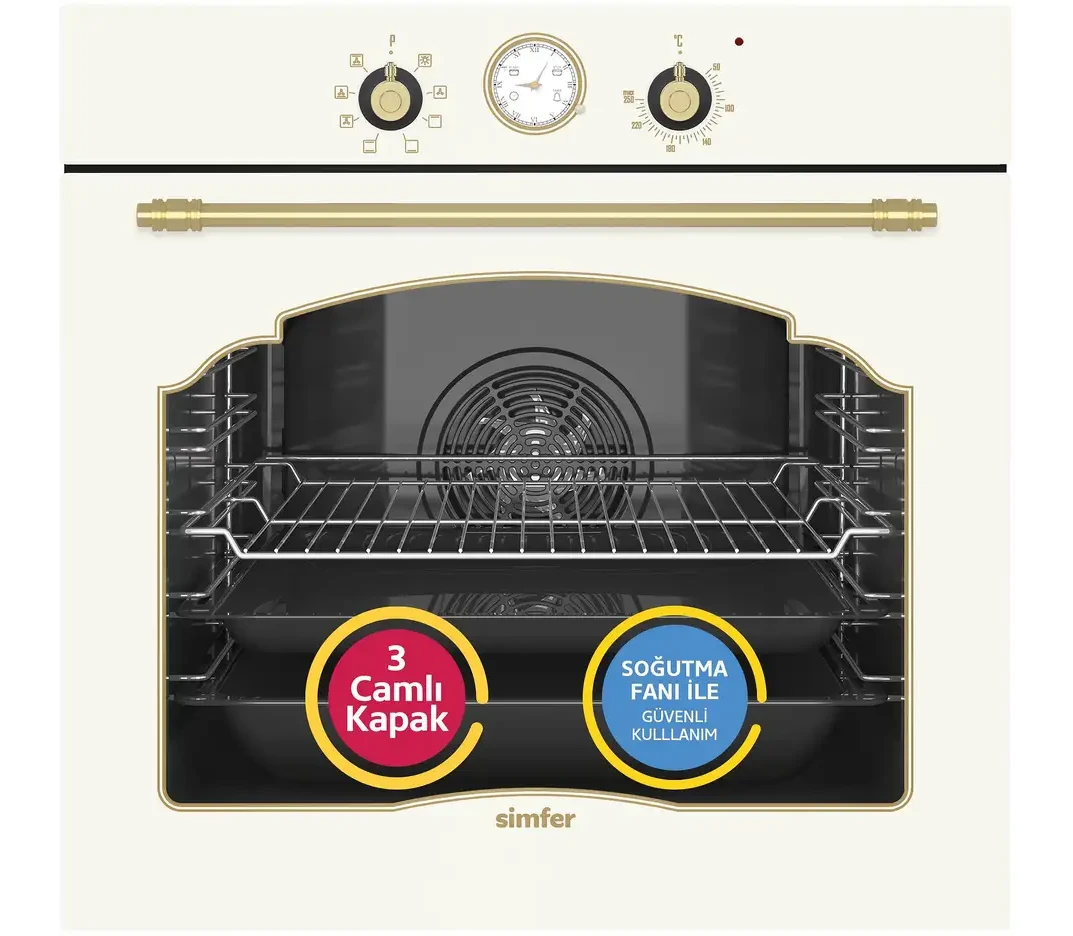 SIMFER 8218 Retro 9 Fonk Cam Power Turbo Analog Saat 76 l Ankastre Fırın