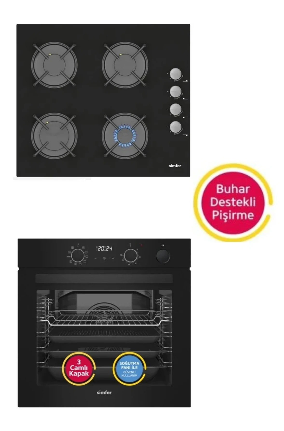 Simfer Steam Master Cam 2’li Ankastre Set (8244 Fırın + 3500 Ocak)