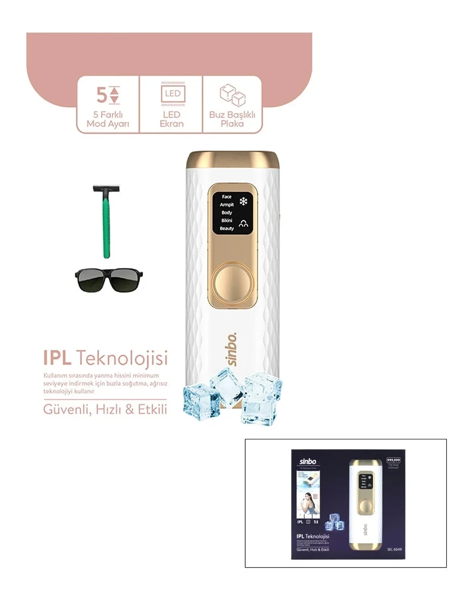 Sinbo IPL Buz Lazer Epilasyon Cihazı – 5 Farklı Mod – Tüm Vücut Uyumlu