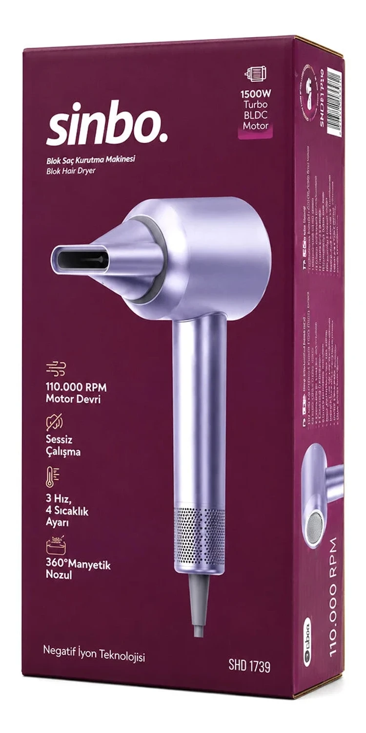 Sinbo Saç Kurutma ve Şekillendirme Makinesi – Renk – BLDC Turbo Motor