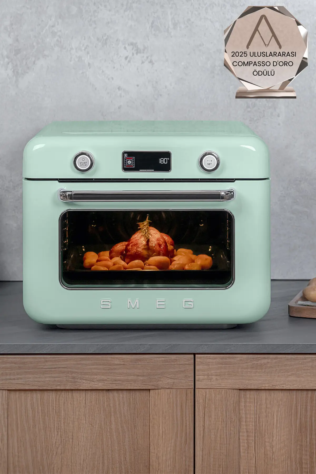 Smeg Cof01pgeu Retro Serisi Solo Tezgah Üstü Kombi Buharlı Fırın