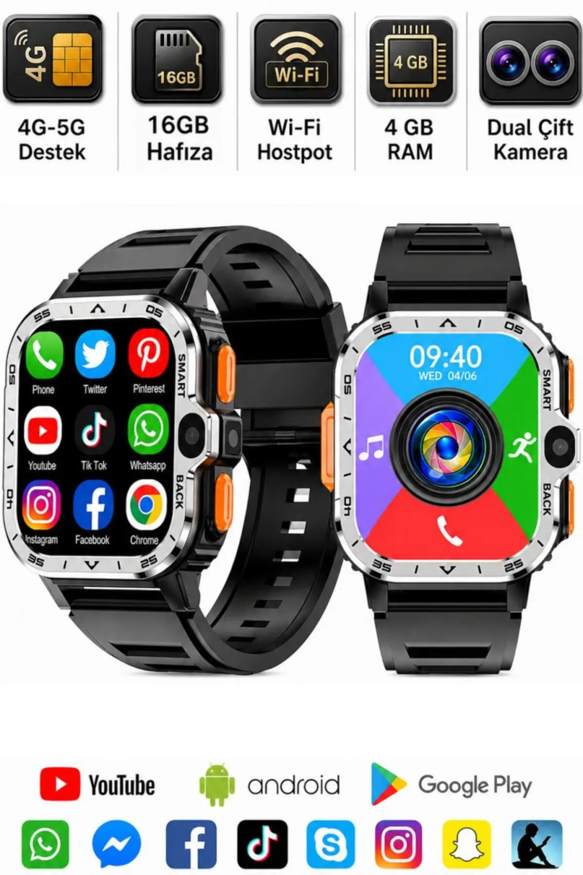 SONREİR Watch PG Ultra 4G LTE Sim Kartlı Akıllı Saat Android Telefon