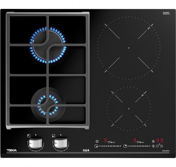 Teka JZC 64322 ABC BK (E4) 60 cm Camlı İndüksiyonlu + Gazlı Hibrit Ocak