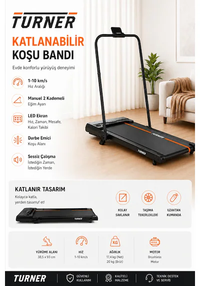 Turner Katlanabilir Yürüyüş Bandı Koşu Bandı