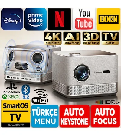 Vankyo Aurzen Boom 3 WiFi + Bluetooth 300 Inç 4K Smart TV Projeksiyon
