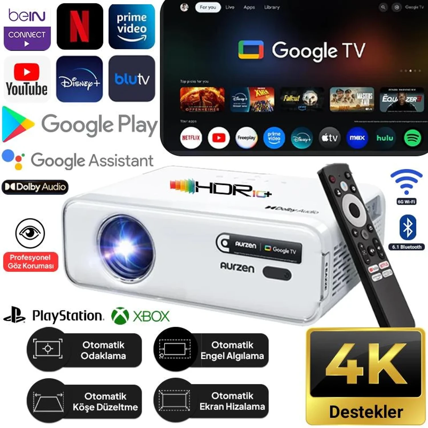 Vankyo Aurzen D1G Android Google TV 4K Destekli Projeksiyon Cihazı