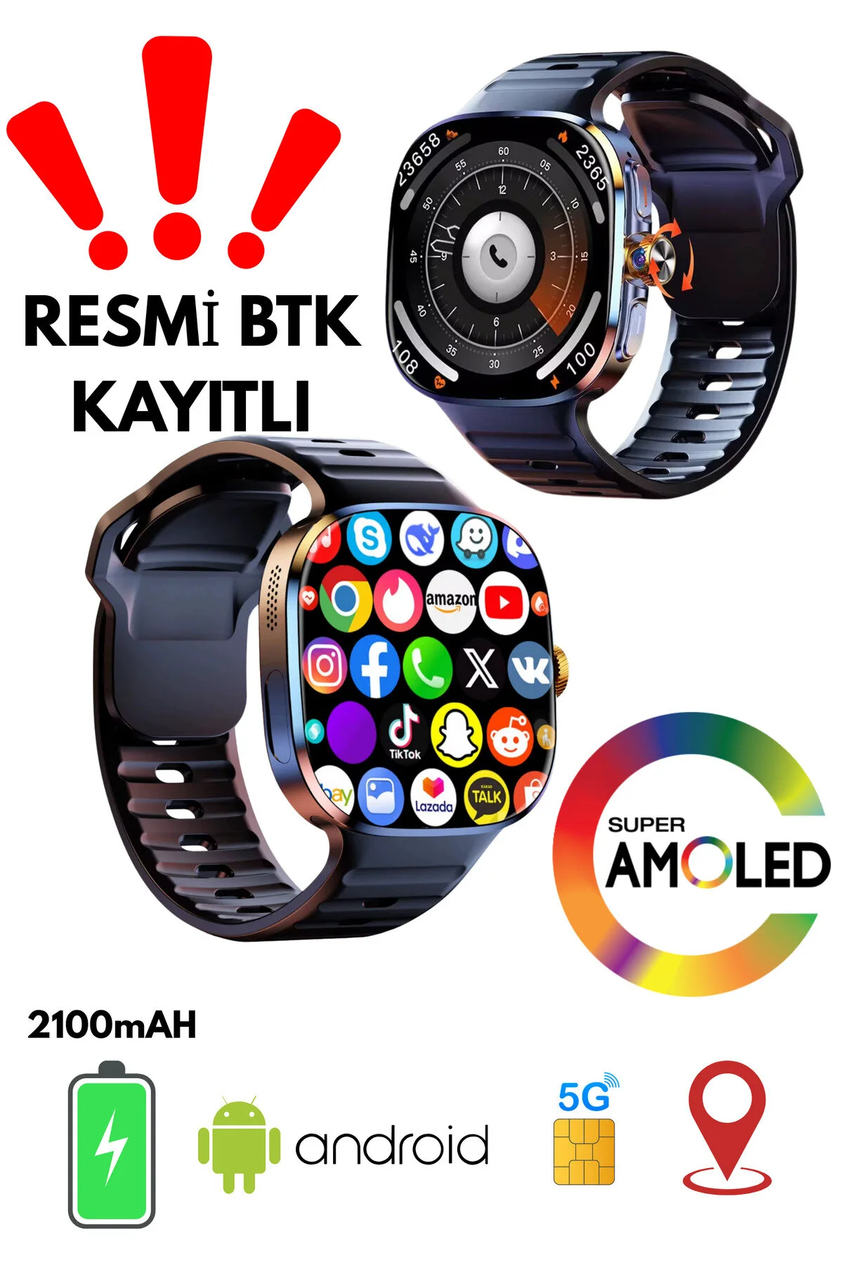 vıonex 5G Android Akıllı Saat SIM Kartlı WiFi NFC GPS AMOLED Ekran