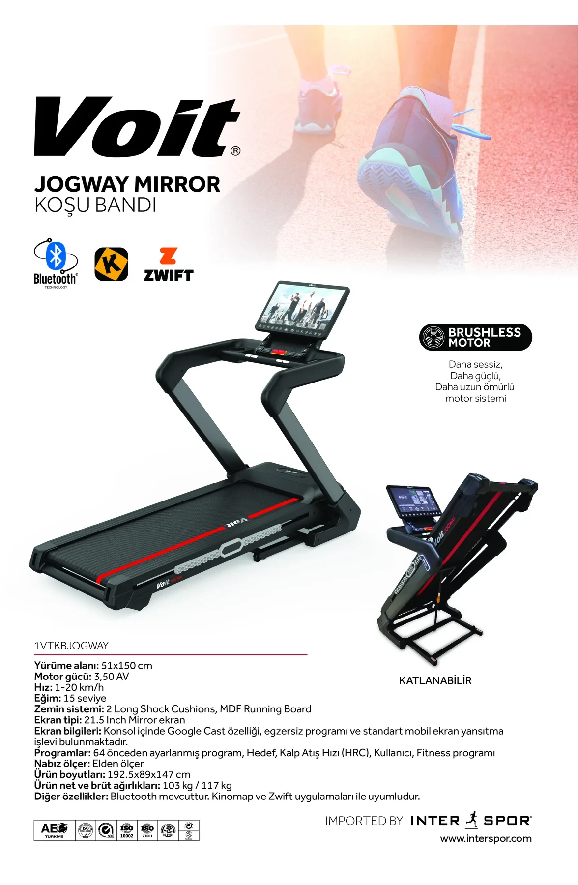 Voit Jogway Mirror Koşu Bandı 3.5 HP Brushless Motor