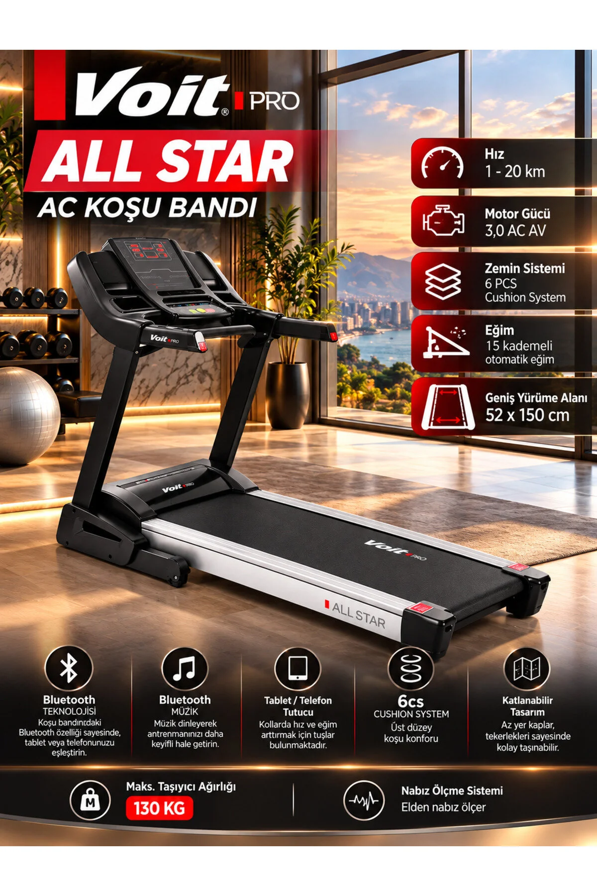 Voit Pro Allstar Koşu Bandı – Bakım Gerektirmeyen Ac Motor