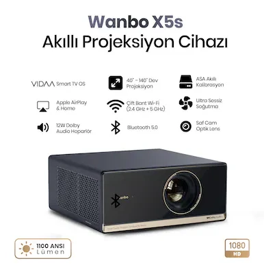 Wanbo X5 S 1100 Ansı Full Hd Vıdaa Voice Projeksiyon Cihazı 4k