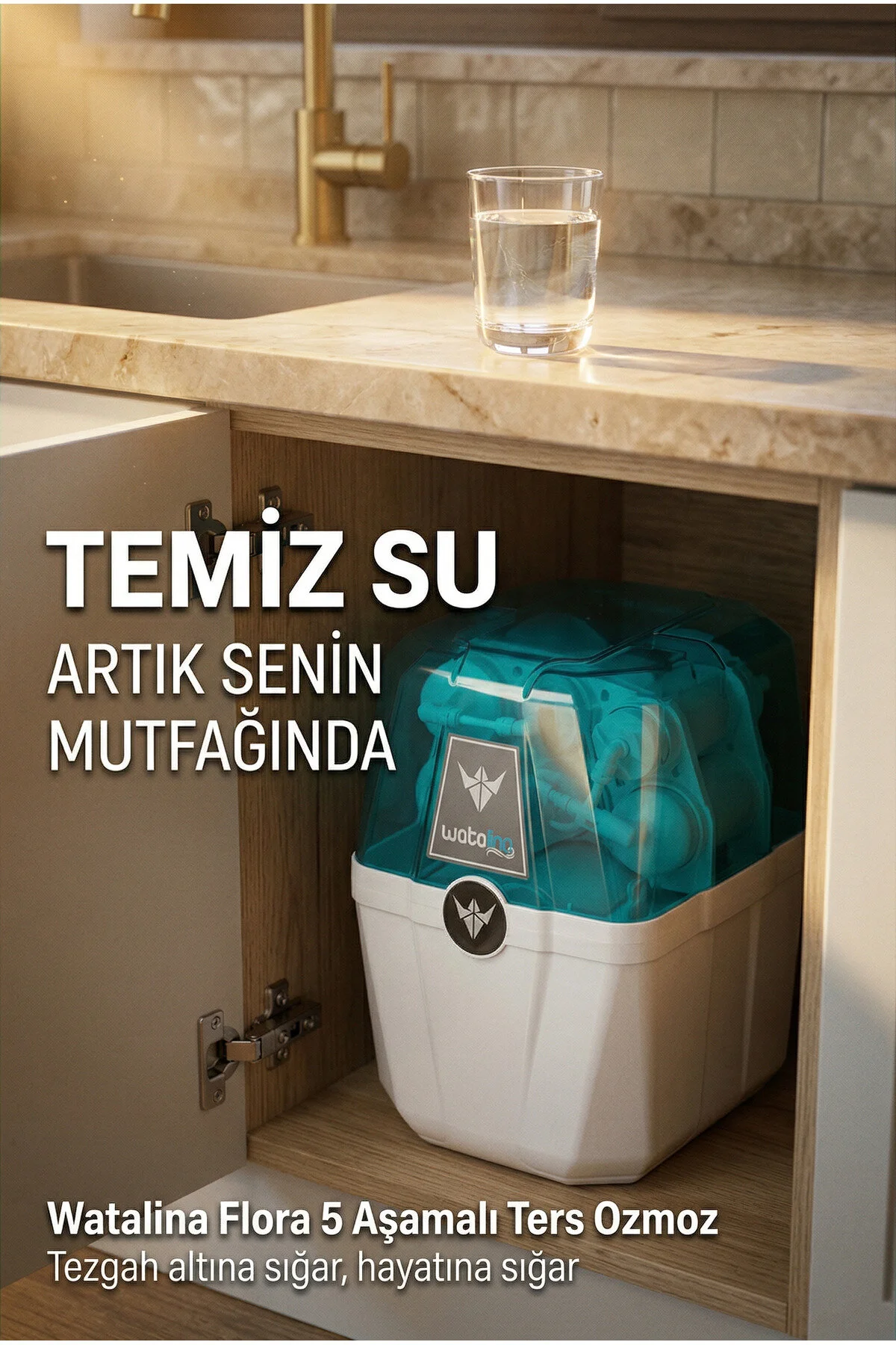 watalina Su Arıtma Cihazı Flora Pompasız Tezgah Altı 2.2 Galon (8
