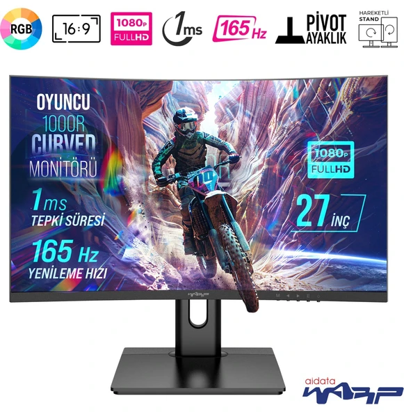 WRP27-165-B 27″ 165HZ 1ms Rgb 1000R Curved (Hdmı + Display Port) Monitör