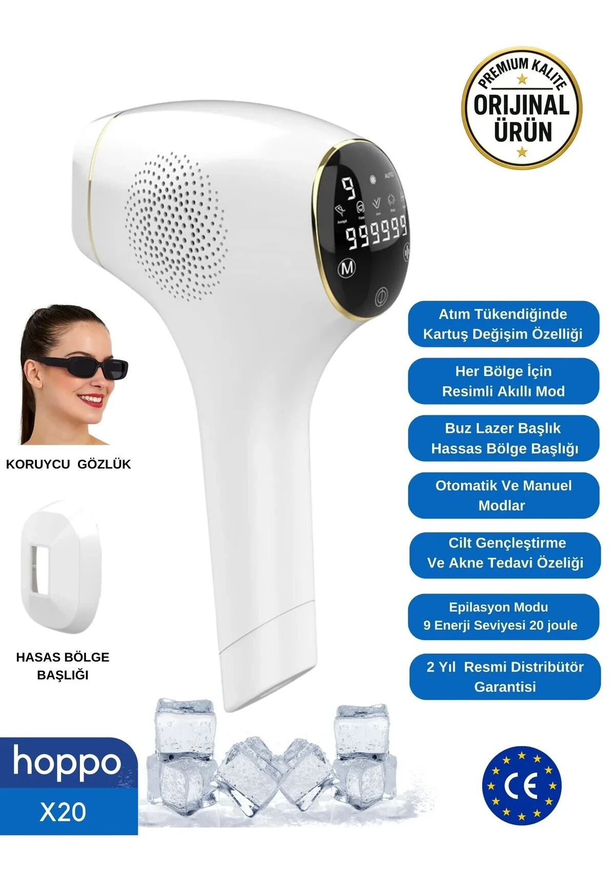 X20 Ipl Buz Lazer Epilasyon Cihazı 999.999 Flash Atım Dkunmatik Ekran