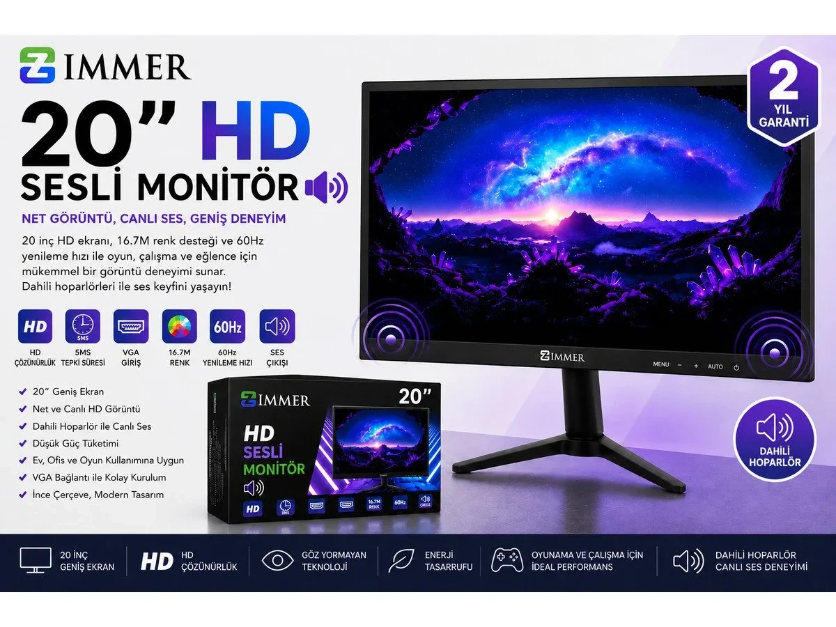 Zimmer 20″ HD Ready LED Bilgisayar Monitörü
