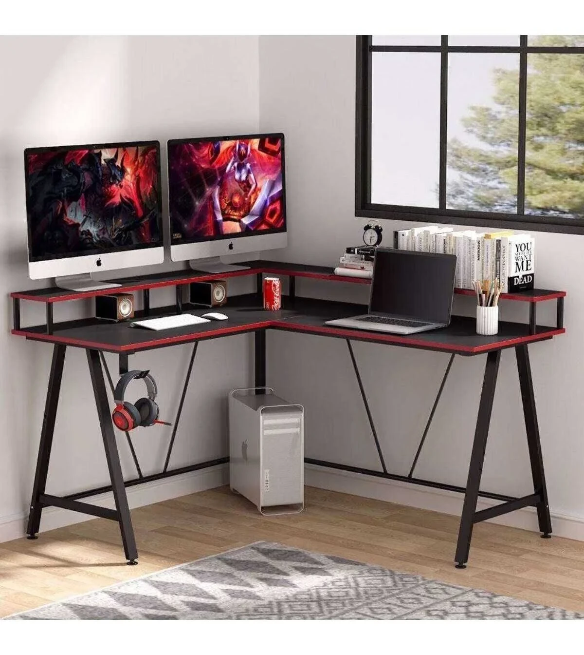 Zizuva Tasarım L Model Monitör Raflı Oyuncu Ve Çalışma Masası